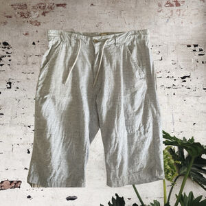 Point Zero linen Bermuda shorts blue & white micro stripe drawstring Size 33